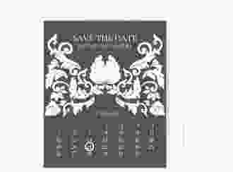 Save the Date-Kalenderblatt Royal Kalenderblatt-Karte lila mit barockem Blumen-Ornament