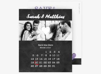 Klick: Details zu Save the Date-Kalenderblatt "Sparkly" anzeigen Save the Date-Kalenderblatt Sparkly Kalenderblatt-Karte lila