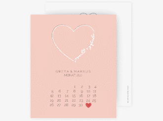 Klick: Details zu Save the Date-Kalenderblatt "Lebenstraum" anzeigen Save the Date-Kalenderblatt Lebenstraum Kalenderblatt-Karte rosa