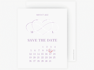 Klick: Details zu Save the Date-Kalenderblatt "Infinity" anzeigen Save the Date-Kalenderblatt Infinity Kalenderblatt-Karte lila