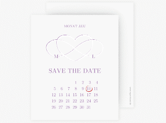 Klick: Details zu Save the Date-Kalenderblatt "Infinity" anzeigen Save the Date-Kalenderblatt Infinity Kalenderblatt-Karte lila