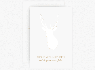 Klick: Details zu Geschäftliche Weihnachtskarte "Deer" anzeigen Geschäftliche Weihnachtskarte Deer A6 Karte hoch gold und weiß mit Hirsch