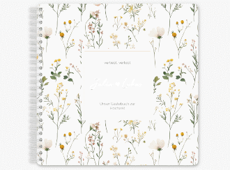 Klick: Details zu Gästebuch Hochzeit "Blumenwiese" anzeigen Gästebuch Hochzeit Blumenwiese Ringbindung bunt