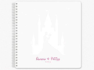 Gästebuch Hochzeit Castle Ringbindung rosa mit Silhouette von Märchenschloss mit Prinz und Prinzessin