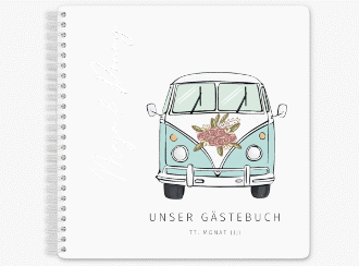 Gästebuch Hochzeit Hochzeitsbulli Ringbindung blau