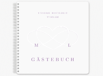 Klick: Details zu Gästebuch Hochzeit "Infinity" anzeigen Gästebuch Hochzeit Infinity Ringbindung lila