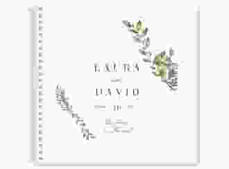 Gästebuch Hochzeit Herbarium Ringbindung grau mit geometrischem Rahmen und Blätter-Dekor