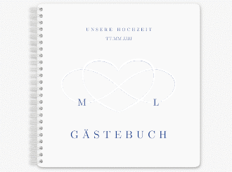Klick: Details zu Gästebuch Hochzeit "Infinity" anzeigen Gästebuch Hochzeit Infinity Ringbindung blau