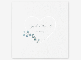 Klick: Details zu Gästebuch Creation Hochzeit "Greenheart" anzeigen Gästebuch Creation Hochzeit Greenheart 20 x 20 cm, Hardcover grau mit elegantem Herz und Eukalyptus-Zweig