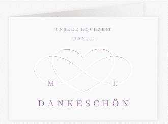 Klick: Details zu Danksagungskarte Hochzeit "Infinity" anzeigen Danksagungskarte Hochzeit Infinity A6 Klappkarte quer lila