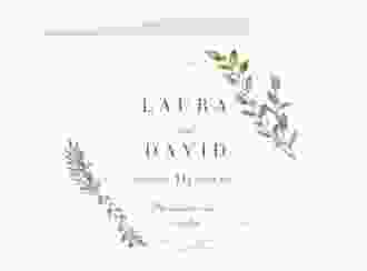 Danksagungskarte Hochzeit Herbarium A6 Klappkarte quer gold mit geometrischem Rahmen und Blätter-Dekor