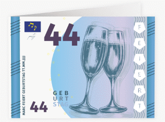 Einladung Geburtstag Geldschein A6 Klappkarte quer blau