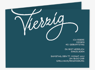 Einladung 40. Geburtstag Schwungvoll A6 Klappkarte quer blau