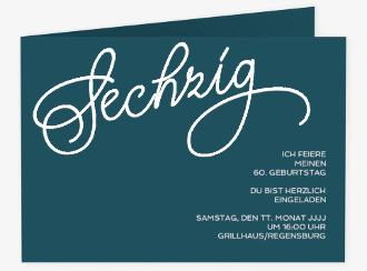 Einladung 60. Geburtstag Schwungvoll A6 Klappkarte quer blau