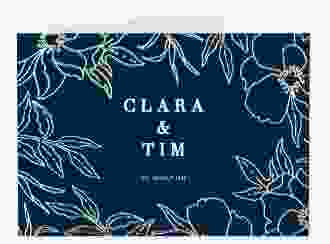 Hochzeitseinladung Contour A6 Klappkarte quer blau