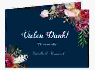 Danksagungskarte Hochzeit Flowers A6 Klappkarte quer blau mit bunten Aquarell-Blumen
