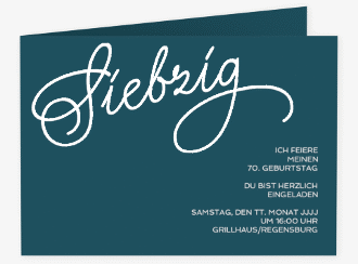 Einladung 70. Geburtstag Schwungvoll A6 Klappkarte quer blau