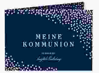 Einladung Kommunion Glanzvoll A6 Klappkarte quer blau