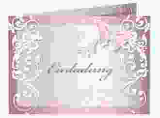 Hochzeitseinladung Toulouse A6 Klappkarte quer rosa mit Schmetterlingen und Schnörkeln