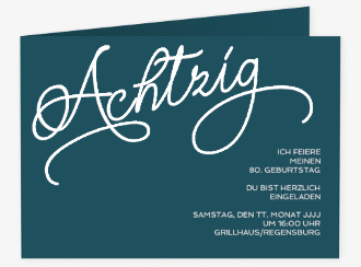 Einladung 80. Geburtstag Schwungvoll A6 Klappkarte quer blau