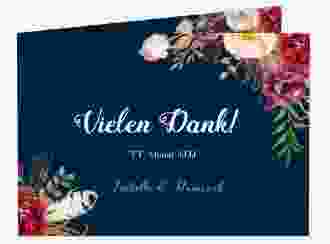 Danksagungskarte Hochzeit Flowers A6 Klappkarte quer blau mit bunten Aquarell-Blumen