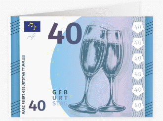 Einladung 40. Geburtstag Geldschein A6 Klappkarte quer blau