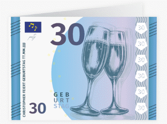 Einladung 30. Geburtstag Geldschein A6 Klappkarte quer blau