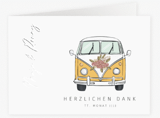 Danksagungskarte Hochzeit Hochzeitsbulli A6 Klappkarte quer gelb