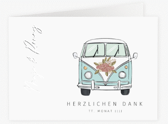 Danksagungskarte Hochzeit Hochzeitsbulli A6 Klappkarte quer blau