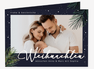 Weihnachtskarte Wishlist A6 Klappkarte quer blau