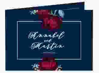 Danksagungskarte Hochzeit Peonies A6 Klappkarte quer blau elegant mit Pfingstrosen