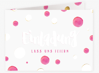 Einladung Geburtstag Dots A6 Klappkarte quer pink