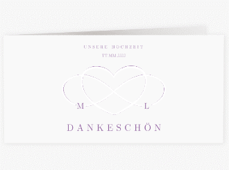 Klick: Details zu Dankeskarte Hochzeit "Infinity" anzeigen Dankeskarte Hochzeit Infinity lange Klappkarte quer lila