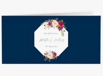 Klick: Details zu Danksagung Hochzeit "Prachtvoll" anzeigen Danksagung Hochzeit Prachtvoll lange Klappkarte quer blau