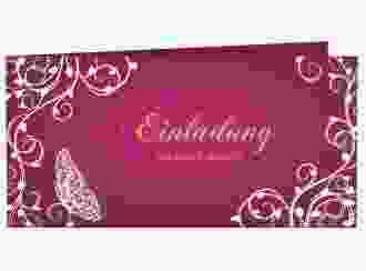 Hochzeitseinladung Eternity lange Klappkarte quer pink