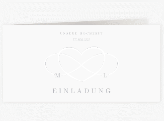 Klick: Details zu Hochzeitseinladung "Infinity" anzeigen Hochzeitseinladung Infinity lange Klappkarte quer grau