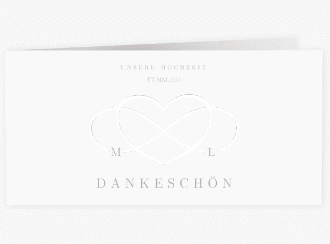 Klick: Details zu Dankeskarte Hochzeit "Infinity" anzeigen Dankeskarte Hochzeit Infinity lange Klappkarte quer grau