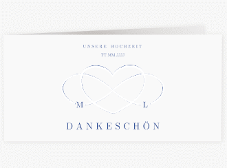 Klick: Details zu Dankeskarte Hochzeit "Infinity" anzeigen Dankeskarte Hochzeit Infinity lange Klappkarte quer blau