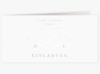 Klick: Details zu Hochzeitseinladung "Infinity" anzeigen Hochzeitseinladung Infinity lange Klappkarte quer grau