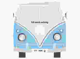 Einladung 80. Geburtstag Bulli Bus quadr. Klappkarte blau