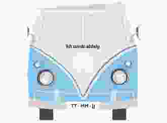 Einladung 70. Geburtstag Bulli Bus quadr. Klappkarte blau