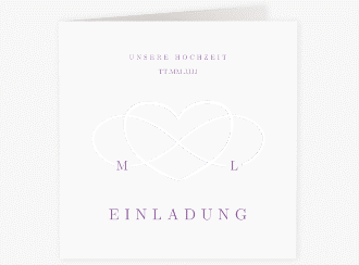Klick: Details zu Hochzeitseinladung "Infinity" anzeigen Hochzeitseinladung Infinity quadr. Klappkarte lila