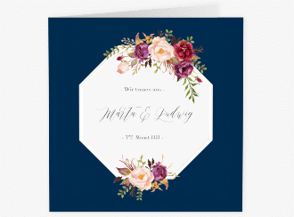 Klick: Details zu Hochzeitseinladung "Prachtvoll" anzeigen Hochzeitseinladung Prachtvoll quadr. Klappkarte blau