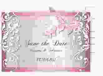 Save the Date-Postkarte Toulouse A6 Postkarte rosa mit Schmetterlingen und Schnörkeln