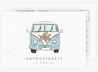 Antwortkarte Hochzeit Hochzeitsbulli A6 Postkarte blau
