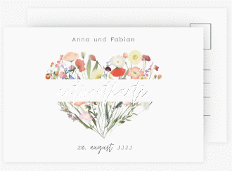 Klick: Details zu Antwortkarte Hochzeit "Wildblumenherz" anzeigen Antwortkarte Hochzeit Wildblumenherz A6 Postkarte bunt