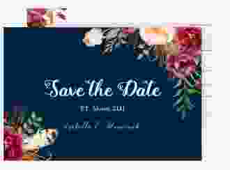 Save the Date-Postkarte Flowers A6 Postkarte blau mit bunten Aquarell-Blumen