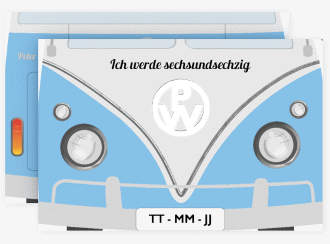 Einladung Geburtstag Bulli Bus A6 Karte quer blau