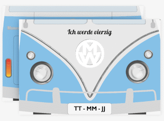 Einladung 40. Geburtstag Bulli Bus A6 Karte quer blau