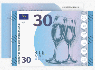 Einladung 30. Geburtstag Geldschein A6 Karte quer blau